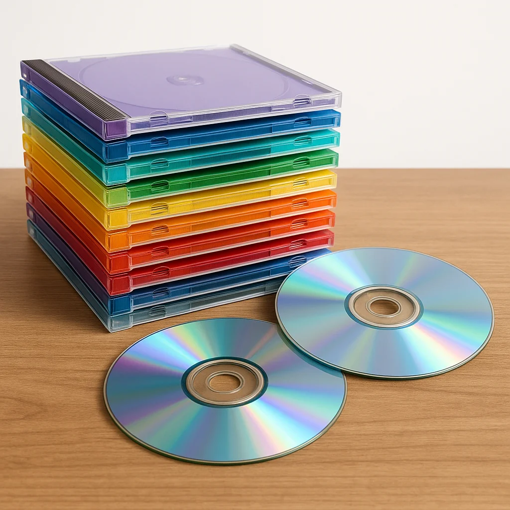 Stack of budget CDs at bargain prices